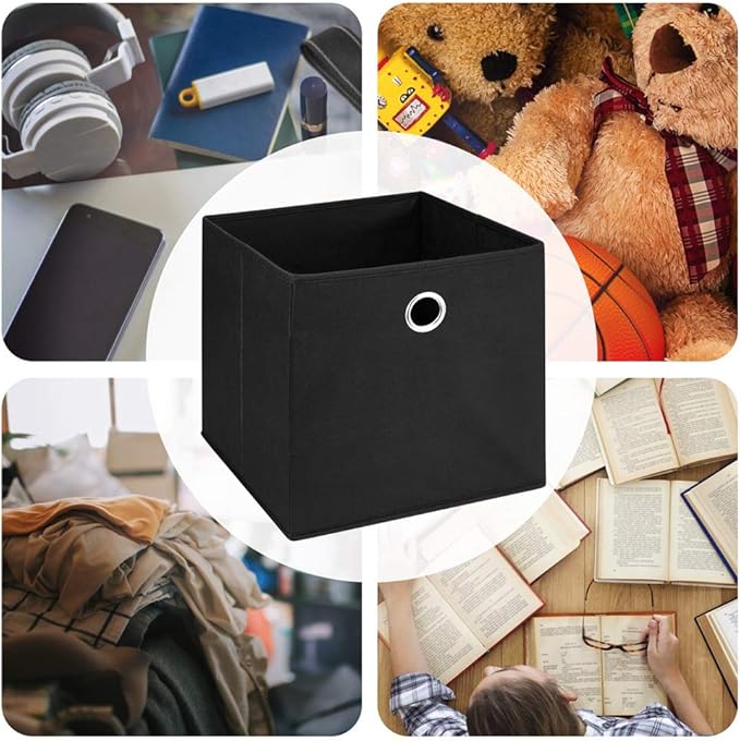 Fabric Cubes Storage Bins Black 11x11x11 In Cube Storage Boxes with Gromment Foldable Cloth Decorative Storage Cube Baskets Cubicle Cube Inserts Storage Drawer for Organizer Shelves ,QY-SC18-6