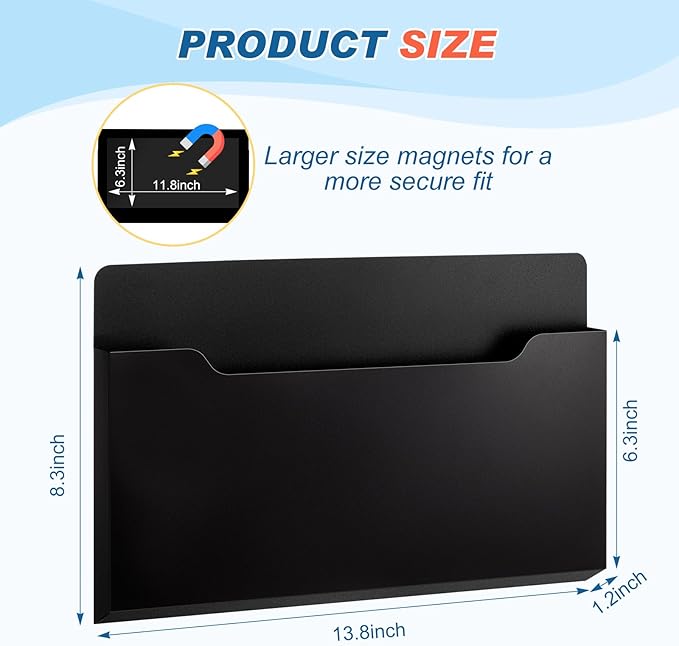 Fuutreo 6 Pcs Magnetic Wall File Organizer Magnetic Wall File Holder Refrigerator Magazine Holder for Mail Letters Paper(Black,8.3 x 13.8 Inch,Horizontal)