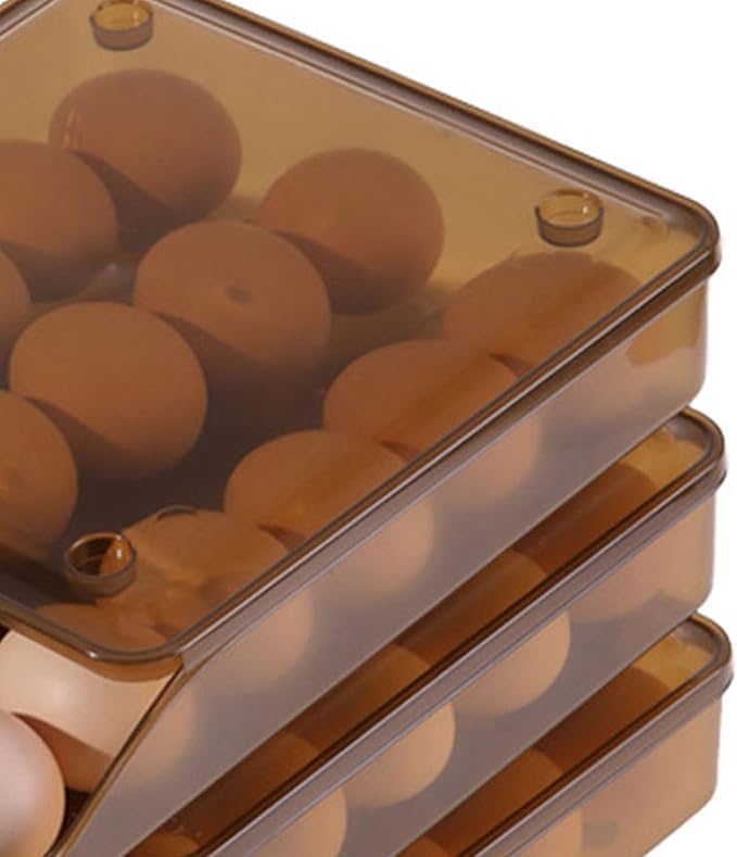 3 Tiers Egg Holder Multifunctional Saving Space Drawer Style Automatic Rolling Egg Container for Fridge Plastic Clear 200g