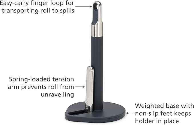 Joseph Joseph Hold Easy-Tear Paper Towel Kitchen Roll Holder, Weighted, Non-Slip Base, Fits up to 5.5" Diameter Rolls