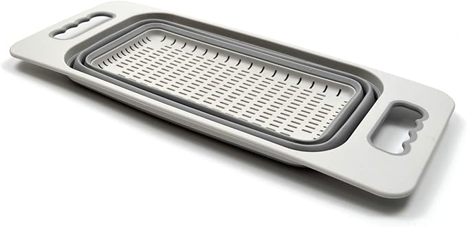 SAMMART 2.6L (0.68 gallon) Set of 2 Over The Sink Rectangular Colander (2, Grey)