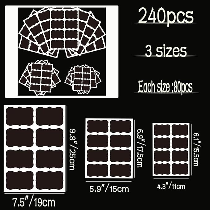 240Pcs Chalkboard Labels Mason Jars Waterproof Reusable Blackboard Stickers Chalk Labels for Containers Food Labels Organizing Labels Glass Bottles Storage Bin Labels(3 Different Sizes)