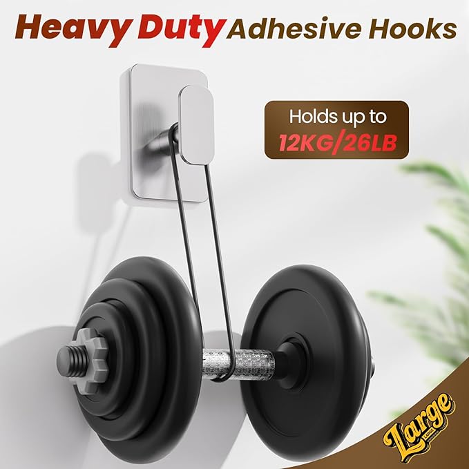 Eowihor Heavy Duty Self Adhesive Hooks - 26lb Max, Sticky Wall Hooks Stainless Steel for Hanging Towel, Coat, Robe, Waterproof & Rustproof Hooks Stick on Bathroom, Shower, Kitchen(Silver, 4 Pack)