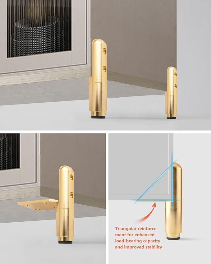 Legs for Furniture Set of 4 Adjustable Metal Cabinet Feet Golden 2.1-2.5 Inch End Table Legs Extenders Desk Feet Coffee Table Base Support Feet