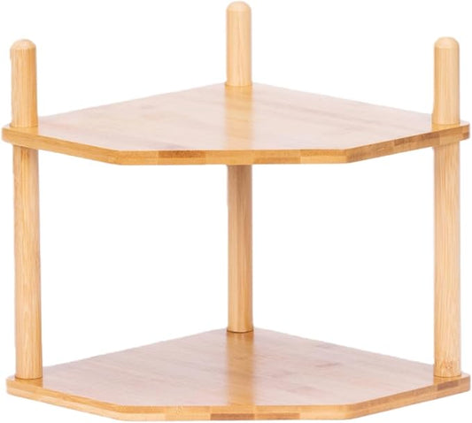 2-Tier Expandable Bamboo Corner Shelf - Dish/Plate Organizer for Cabinet, Kitchen Counter Shelf & Small Kitchen Shelf, Adjustable (1, 6.7" H)