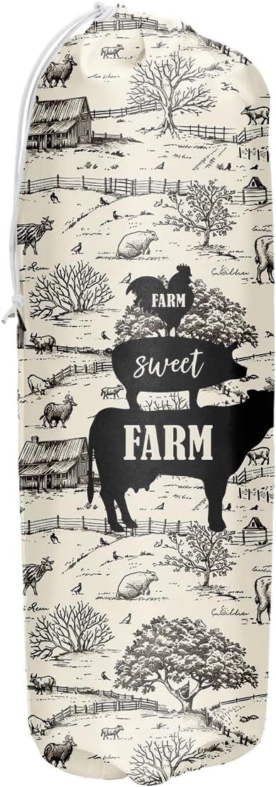 Grocery Bag Holder and Dispenser Cow Rooster Pig Plastic Bags Organizer Garbage Shopping Trash Bags Storage for Kitchen Farmhouse Home Decor Gifts for Women Mom Grandma