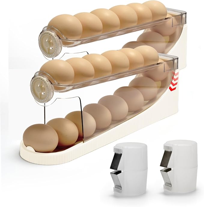 egg holder for fridge-Auto Rolling Fridge Egg Organizer,egg dispenser for refrigerator,Egg preservation rack,Egg Storage Rack for Kitchen,egg container refrigerator (maize-yellow, 2pcs)