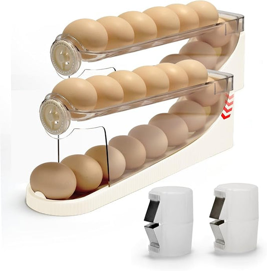 egg holder for fridge-Auto Rolling Fridge Egg Organizer,egg dispenser for refrigerator,Egg preservation rack,Egg Storage Rack for Kitchen,egg container refrigerator (maize-yellow, 2pcs)