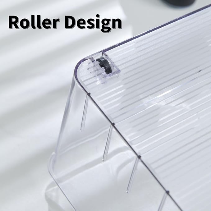 bangminda 3 Pcs Refrigerator Drawer Organizer ,Fridge Organizer Bins on Wheels, Roll Out Pantry Storage Bins with Handle Upgrade Thick Plastic Pantry Storage Bins for Kitchen Organization