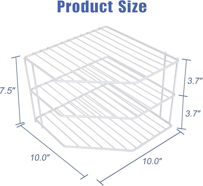 3-Tier Corner Shelf Counter and Cabinet Organizer -Countertop Organizer - Cabinet Corner Rack for Plate - Cabinet & Pantry Kitchen Organization (White)