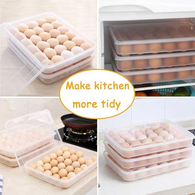 Covered Egg Holder for Refrigerator,30 Deviled Egg Tray with Lid,Plastic Egg Containers,Fridge Egg Dispenser Egg Storage Box