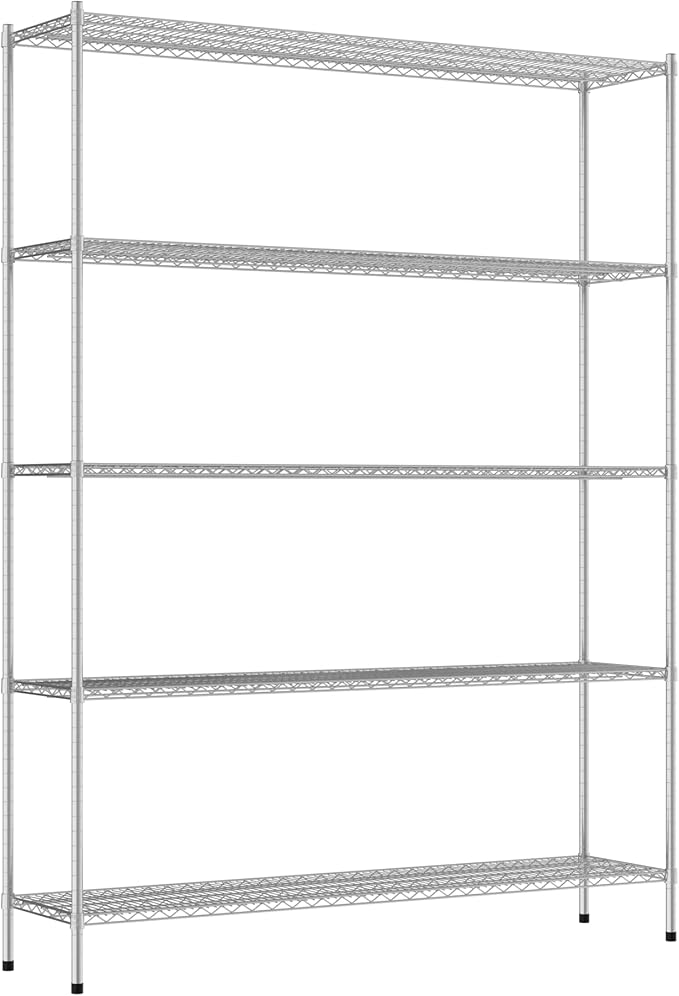 Commercial NSF Listed Chrome Stationary Wire Shelving Kit 18" x 72" x 96", with 5 Shelves Perfect for Warehouse, Walk-in Refrigerator, Freezer, Grocery Store, Restaurant, Dishroom