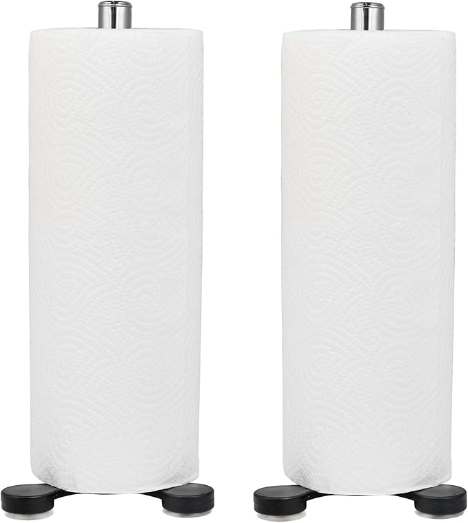 2 Pcs Stainless Steel Countertop Paper Towel Holder, Stable Paper Roll Stand with Suction Cups for Wall or Table