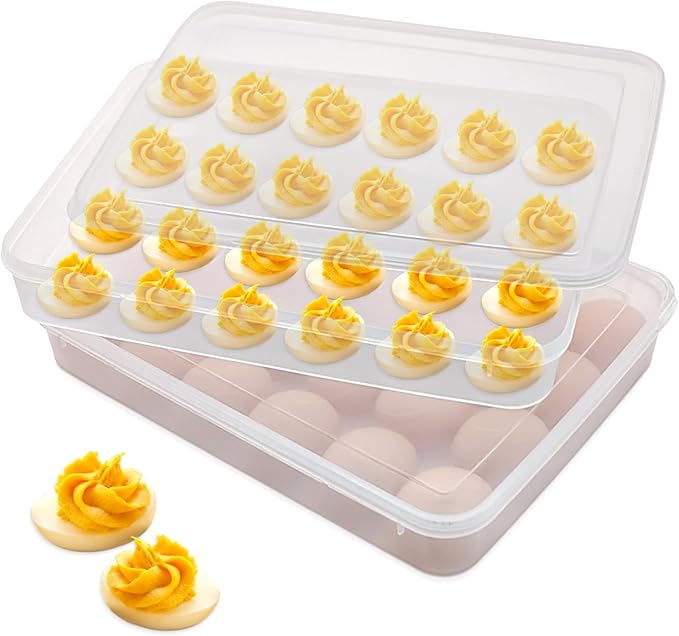 Cmaqpw 2 Pack Deviled Egg Containers with Lid,Stackable Plastic Egg Holder for 48 Eggs,Clear Egg Storage Carrier for Fridge,Easter,Thanksgiving Party Kitchen Supplies