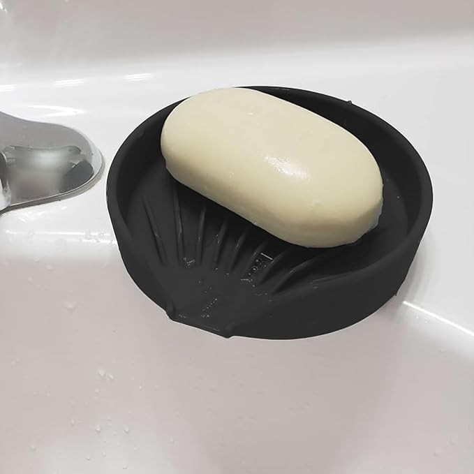 Self Draining Soap Dish, Silicone Soap Holder with Suction Cup and Drain Spout, Kitchen Bathroom Sink Organizer, Dish Soap Bar Tray Savers Sponge Holder, Perfect for Dispenser, Scrubber, Bottle, Cup