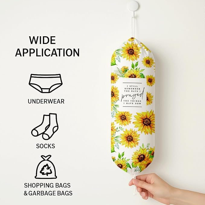 Plastic Bag Holder, Inspirational Plastic Bag Holder for Kitchen Essentials, Sunflower Trash Sack Storage Dispenser for Home Decor, Kitchen Gifts to Women Family Friends Grandma Mom