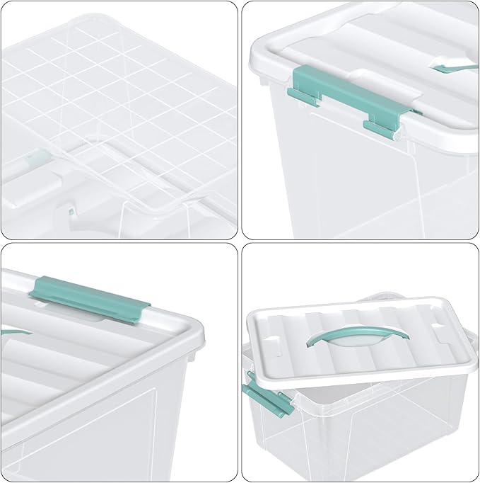6 Pack Plastic Latching Box with Handle, 12 Quart Clear Lidded Storage Bin