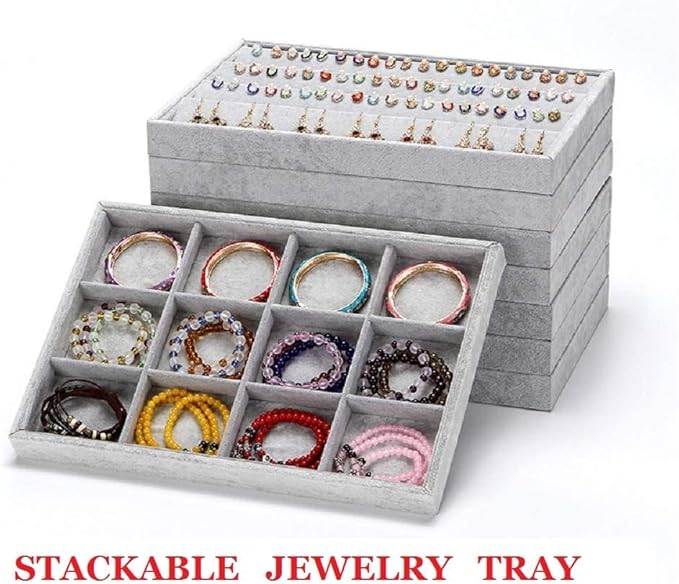 Stratalife Earring Organizer Stackable Jewelry Tray Removable Display Tray Organizer for Jewelry Necklace Earring Drawer Insert 12 Grid Grey