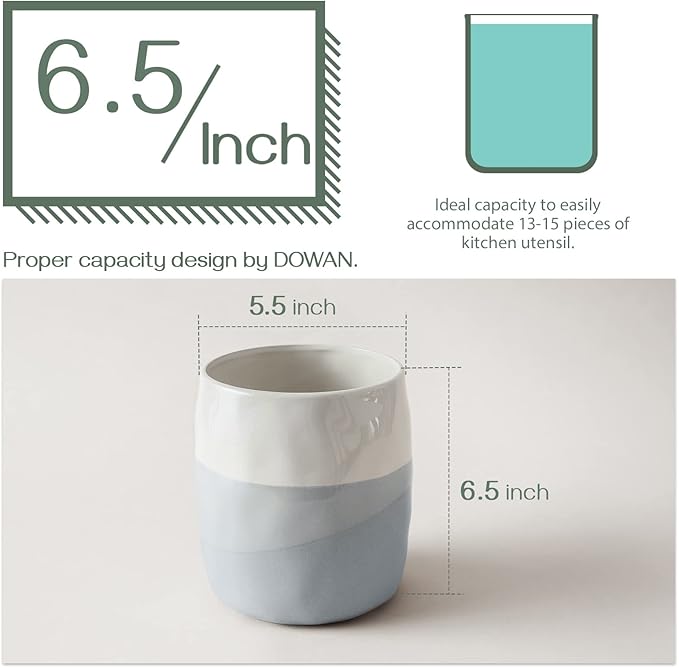 DOWAN Utensil Holder, 6.5″ Large Utensil Holder for Kitchen Counter, Ceramic Utensil Crock with Table-Protection Mat, Spatula Holder, Utensil Organizer Caddy for Spoons Home Decor, Fathers Day Gifts