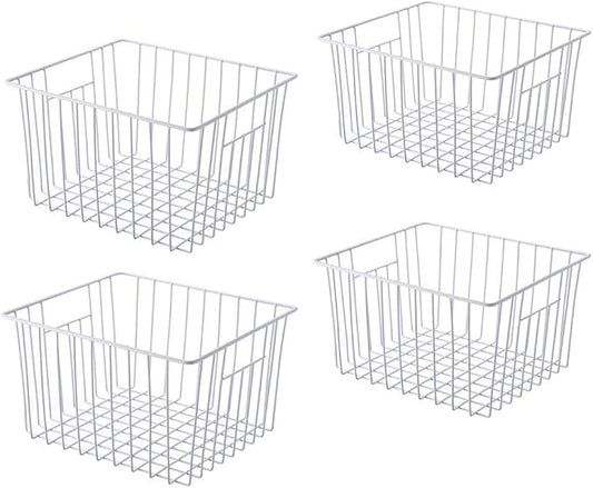 Deep Refrigerator Organizer Baskets, Metal Wire Baskets for Upright Freezer, Household Bin Basket with Handles for Kitchen, Cabinets, Pantry, Closets (11.8" L x 10" W x 7" H)