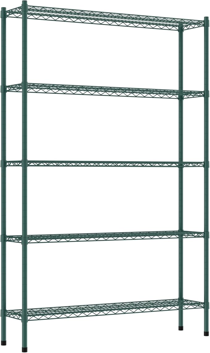 Commercial NSF Listed Green Epoxy Stationary Wire Shelving Kit 12" x 48" x 74", with 5 Shelves Perfect for Warehouse, Walk-in Refrigerator, Freezer, Grocery Store, Restaurant, Dishroom