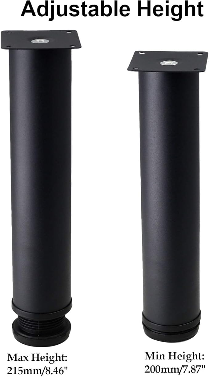 Set of 4 Stainless Steel Furniture Legs 10 Inch, Adjustable Round Cabinet Legs 2" Dia Kitchen Feet, Metal Replacement Legs for Cabinet Sofa Couch Shelves Table (Black)