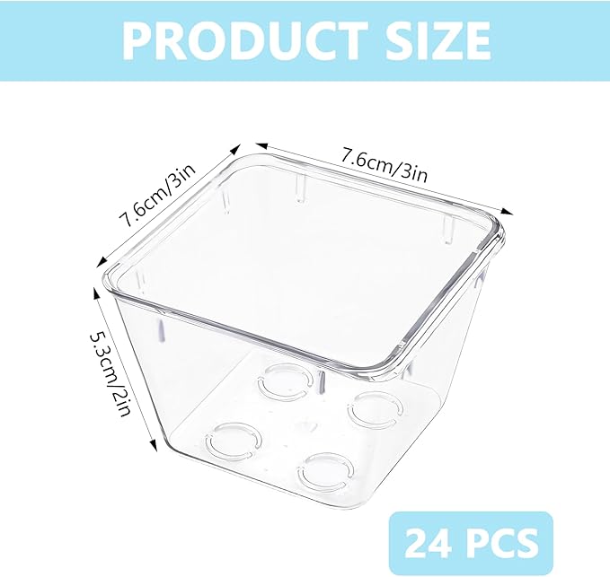 24 Pcs Clear Drawer Organizers 3" x 3" x 2" Stackable Small Makeup Vanity Storage Bins Small Desk Drawer Organization Clear Container Dividers for Makeup Vanity Office Bathroom Kitchen Utensil