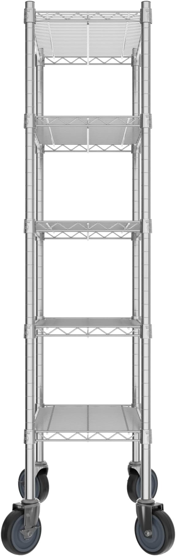 Commercial NSF Listed Chrome Mobile Wire Shelving Kit 14" x 24" x 60", with 5 Shelves Perfect for Warehouse, Walk-in Refrigerator, Freezer, Grocery Store, Restaurant, Dishroom