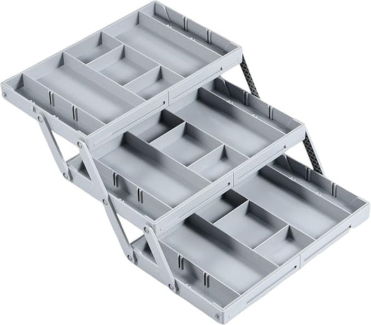 2/3 Tier Drawer Organizer, Collapsible Multi Level Drawer Organizer Tray, Expandable Bathroom Desk Drawer Organizer Trays, Adjustable Compartments Storage Trays for Jewelry