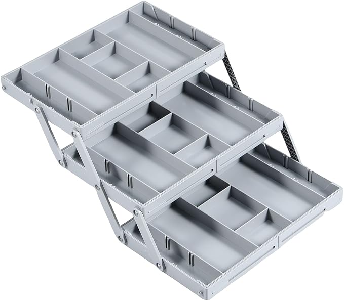 Multi Level Drawer Organizer,Collapsible Drawer Organizer,2/3 Drawer Organizer Multi Level Drawer Organizer with Adjustable Compartments Versatile Expandable Desk Organizer Trays (B)