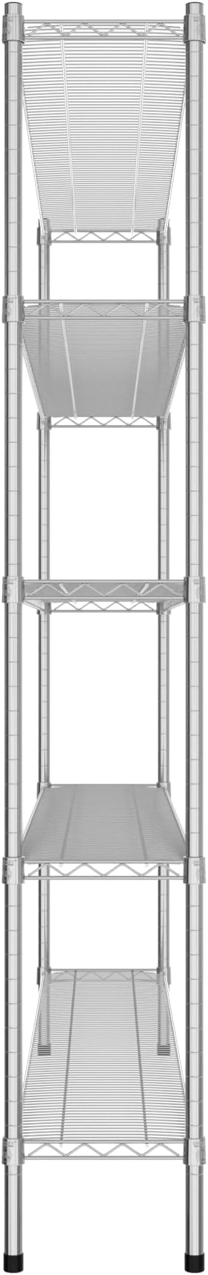 Commercial NSF Listed Chrome Stationary Wire Shelving Kit 12" x 72" x 74", with 5 Shelves Perfect for Warehouse, Walk-in Refrigerator, Freezer, Grocery Store, Restaurant, Dishroom