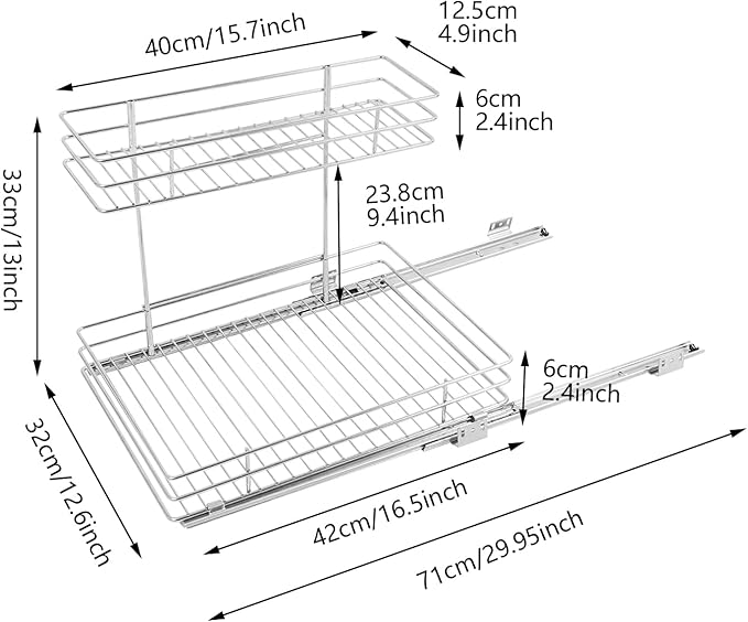 DUSNDULR 2 Tier Under Sink Organizer, 27.95"x12.6"x13" Pull Out Cabinet Organizer Under Sink Slide Out Storage Shelf for Kitchen Cabinet Bathroom