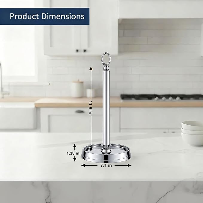 Paper Towel Holder (with Heavy Weighted Base) Steel Paper Holder countertop，Black Paper Towel Holder for Kitchen Countertops, Bars & Dining Tables,Fits Standard & Jumbo Rolls,Chrome