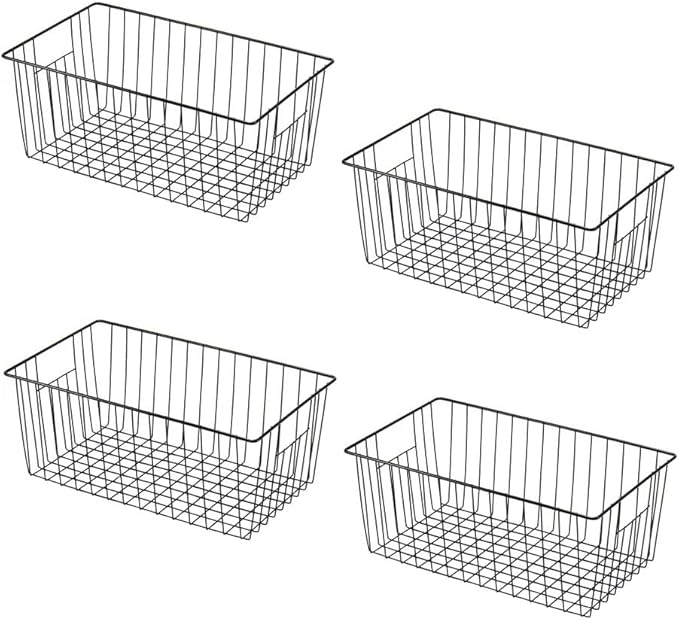 Y.Z.Bros 16" L x 12" W Wider Freezer Storage Organizer Baskets Container, Deep Metal Wire Chest Upright Refrigerator Divider with Built-in Handles for Cabinet, Pantry, Closet, Kitchen, Black