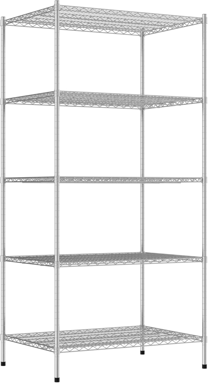 Commercial NSF Listed Chrome Stationary Wire Shelving Kit 30" x 42" x 86", with 5 Shelves Perfect for Warehouse, Walk-in Refrigerator, Freezer, Grocery Store, Restaurant, Dishroom