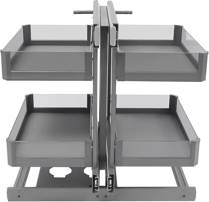 Blind Corner Cabinet Organizer, 2 Tiers Blind Corner Cabinet Pull-out Organizer with 4 Baskets,Left Open & Right Open Compatible, Min Opening 14.57", Kitchen Slide Out Cabinet Organizer