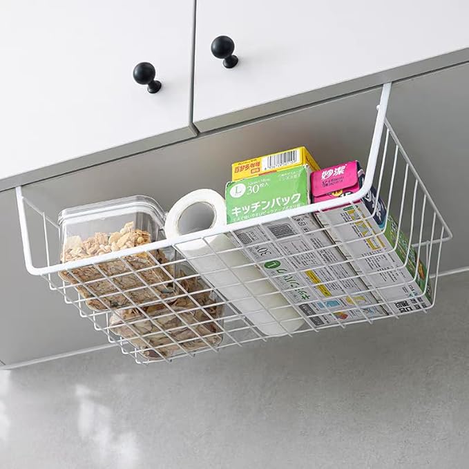 Under Shelf Storage Basket, Pantry Organizers and Laundry Room Organization Under Cabinet Multipurpose Metal Wire Basket for Kitchen, Office Desk (26cm/10.2in)