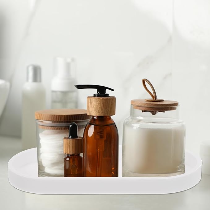 uxcell Bathroom Vanity Tray, 9.8" x 4" Oval Silicone Soap Dispenser Trays, Shatterproof Kitchen Sink Organizer for Soaps Keys Candle Trinket, Emerald Green