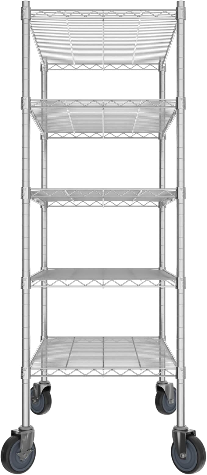 Commercial NSF Listed Chrome Mobile Wire Shelving Kit 21" x 36" x 60", with 5 Shelves Perfect for Warehouse, Walk-in Refrigerator, Freezer, Grocery Store, Restaurant, Dishroom