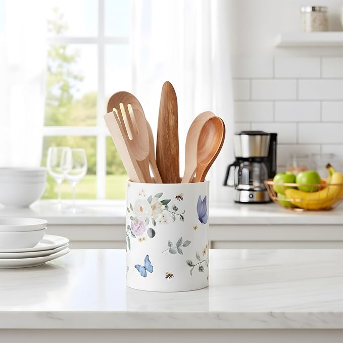 WILLBOND Butterfly Kitchen Decor Acrylic Butterfly Kitchen Utensil Holder Crock Spoon Organizer for Countertop Table Decor Coffee Spoon Holder Jar for Cooking Tools