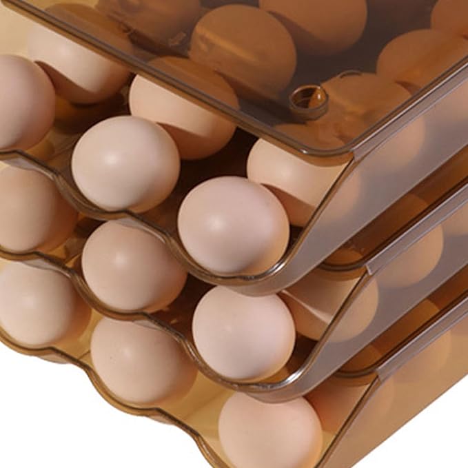 3 Tiers Egg Holder Multifunctional Saving Space Drawer Style Automatic Rolling Egg Container for Fridge Plastic Clear 200g