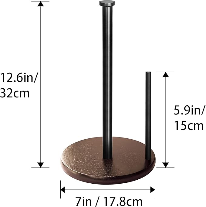 Wood Paper Towel Holder Countertop, OBODING, Farmhouse Kitchen Paper Towel Holders Stand with Real Wooden Base, fits Standard and Jumbo Size Paper Towels (Dark Brown)