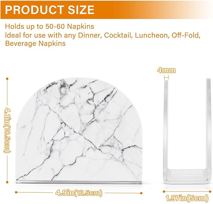 White and Black Marble Napkin Holder for Table Paper Napkins Holder Acrylic Tissue Dispenser Kitchen Dining Room Bathroom Party Car Decor