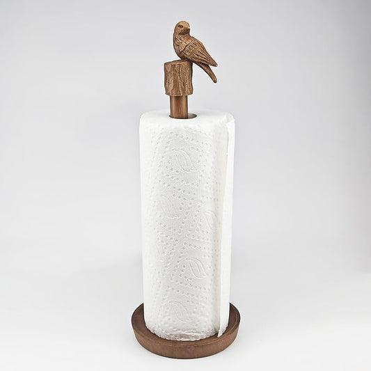 Paper Towel Holder Countertop, Faux Wood Color Paper Towel Stand with Bird Design Top