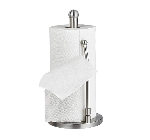 Alpine Industries Countertop Paper Towel Holder - Stainless Steel Kitchen Napkin Roll Dispenser Stand for Home, Office, Bathroom (Steel-Lite)