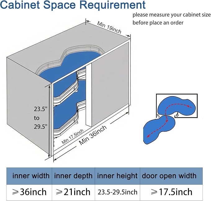 Gdrasuya10 Swing Left Blind Corner Cabinet Pull Out Organizer, 2 Tier Corner Deep Cabinet Pull Out Organizer 2 Shelf Slide Out Cabinet kitchen Organizer Lazy Susan Organizer (Left Out)