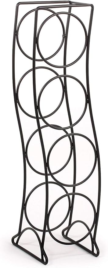 Spectrum Curve 4 Bottle Wine Rack Holder for Bar & Countertop Bottle Storage, Modern Vertical Sturdy Steel Wire Rack Holds Standard & Jumbo Bottles Standing Organizer for Kitchen Pantry, Matte Black