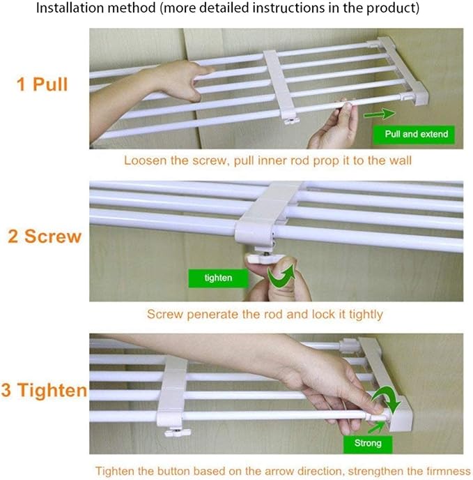Adjustable Shelf Organizer Expandable Closet Shelf and Rod with No Drilling for Wardrobe Cupboard Kitchen Bookcase (18.2" - 29.5")
