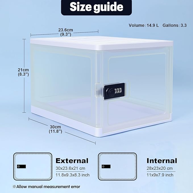 Clear Lockable Storage Box for Food，Tech and Home Safety, Medicine Lock Box for Safe Medication,Lockable Storage Bin，Refrigerator Storage Bins, Tablet Phone Jail Lock Box (Clear)