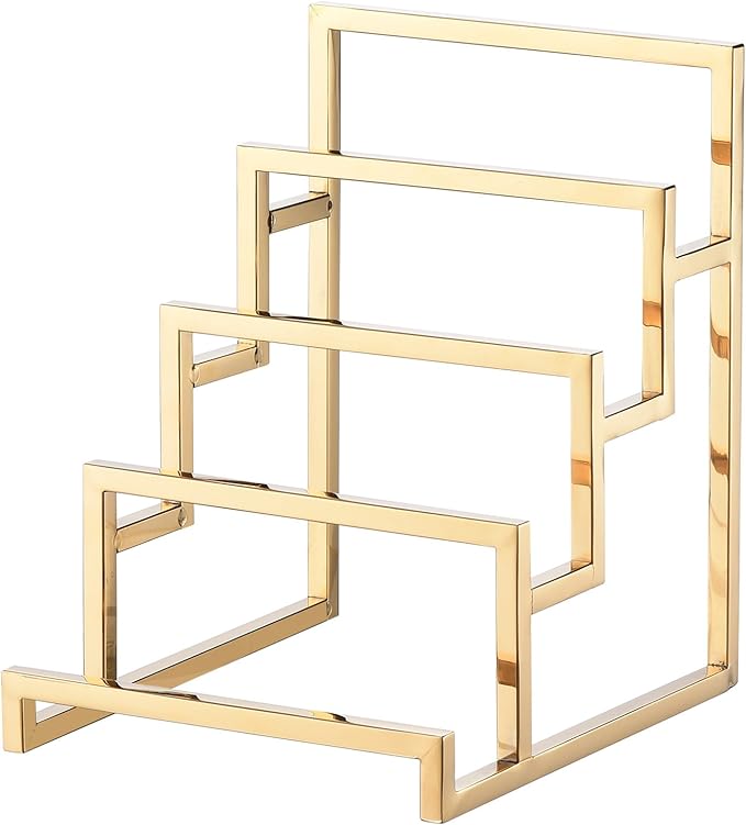 uxcell Clutch Purse Display Stand 4 Layer Wallet Display Rack Metal Clutch Holder Riser for Home Retail Store Supplies - Gold